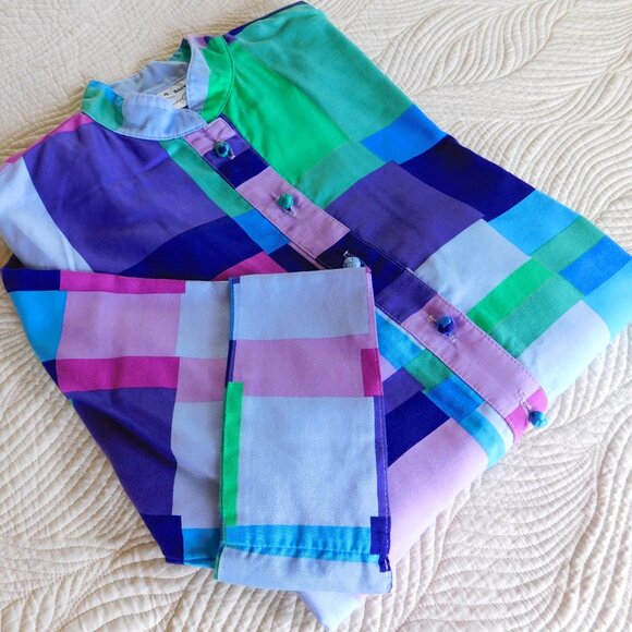 Deadstock Catherine Ogust Penthouse Gallery mod colorblock Forever shirt dress - Picture 1 of 16